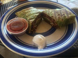 Vegan burrito with vegan sour cream at Grounds For Coffee in Clearfield