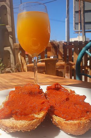 sobrasada vegan and gluten-free. 
Natural juice made at the moment. 
all ingredients are fresh and from local producers. at The Hangover Corner in Ibiza