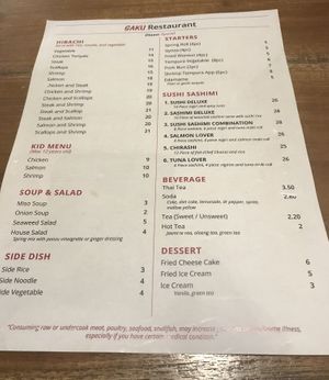 Saku Sushi menu  at Saku Sushi in Rocky Mount