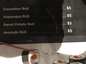 Vegetarian sushi options at Saku Sushi  at Saku Sushi in Rocky Mount