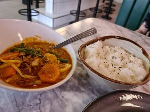 Massaman Curry with rice at Meat The Vegans in North West London