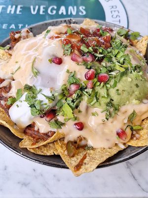 Loaded nachos with "lamb". Best lamb ever at Meat The Vegans in North West London