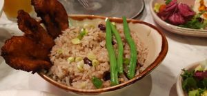 Rice and peas at Meat The Vegans in North West London