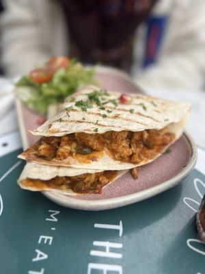 Inside quesadilla  at Meat The Vegans in North West London