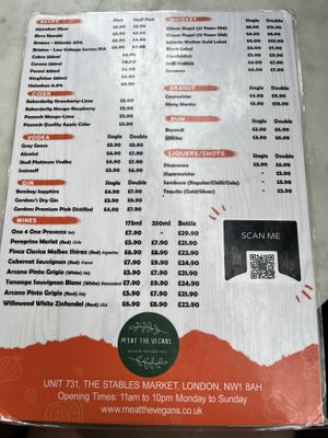 Alcohol menu  at Meat The Vegans in North West London