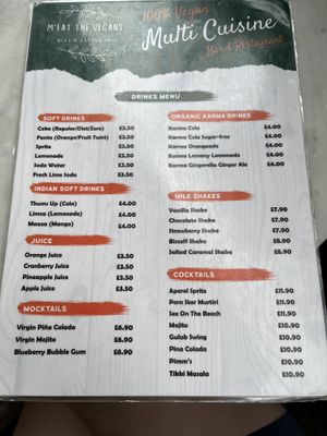 Drinks menu  at Meat The Vegans in North West London