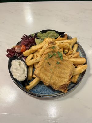 “Fish” and chips  at Meat The Vegans in North West London