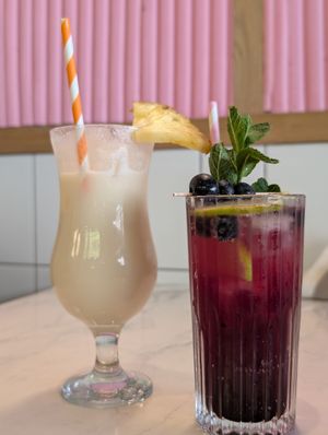 Mocktails , Piña collada and Blueberry at Meat The Vegans in North West London