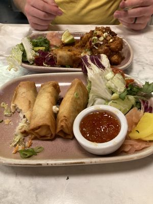 Spring rolls and crispy chicken  at Meat The Vegans in North West London