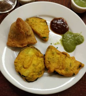 samosa and aubergine pakoras at The Green Eatery in Norwich