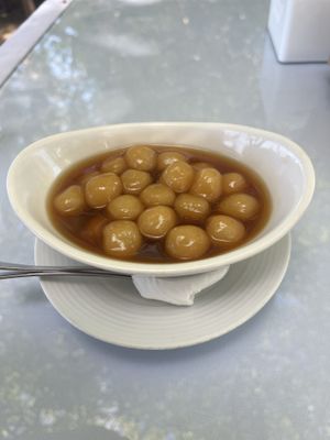 Rice dumplings from sticky and tapioca flour in brown sugar sirup  at Kekeb Restaurant in Nusa Dua
