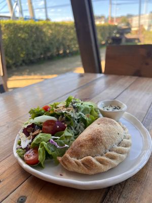 Empanada con ensalada.  at Vegan Clan in Santa Cruz