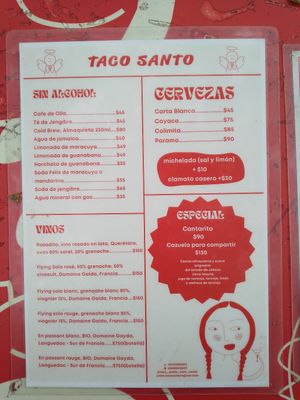 Menu 2/2024 at Taco Santo in Mexico City