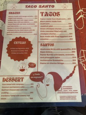 Menú  at Taco Santo in Mexico City