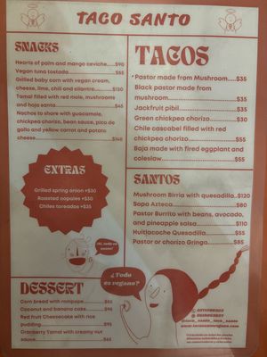 Menu  at Taco Santo in Mexico City