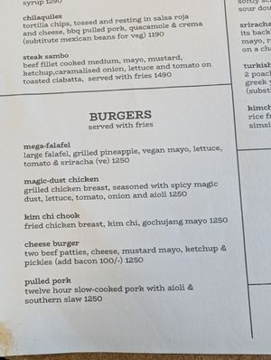 Falafel burger on the menu at Wasp & Sprout in Nairobi