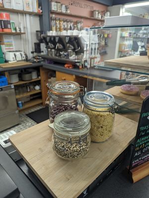 Red kidney beans, nutritional yeast and quinoa from the zero waste section. at Y Siop Fach Sero in Ferndale
