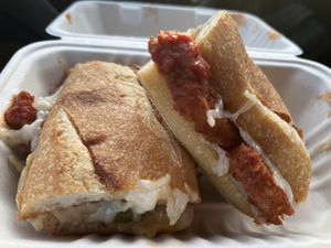 Chick’n Parm Panini  at Greens and Grains in Voorhees