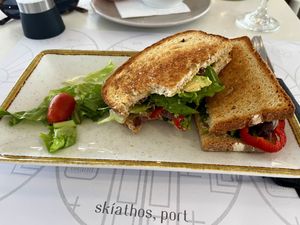 The vegan sandwich - delicious!   at island cafe in Skiathos