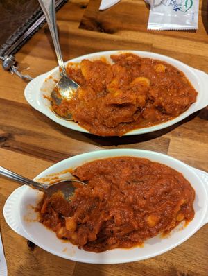 Cauliflower potato curry top, chickpea curry bottom at Rajmahal in Jeju