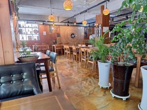 The dining area is nicely decorated at Rajmahal in Jeju