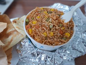 Veggie Biryani (takeaway) with nan bread at Rajmahal in Jeju