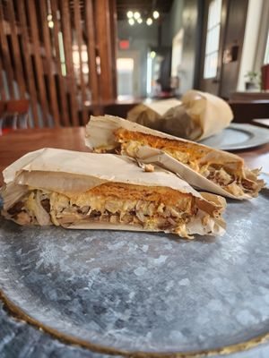 Reuben inside the restaurant seating area at Luhv Vegan Bistro in Philadelphia