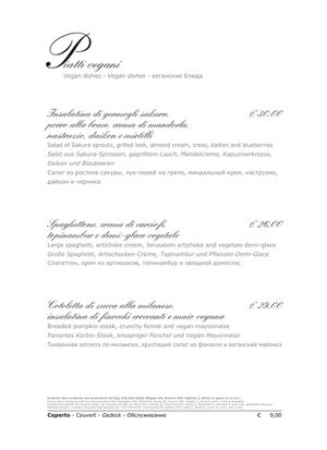 Overview from the vegan menu  at Ristorante Risorgimento in Sirmione