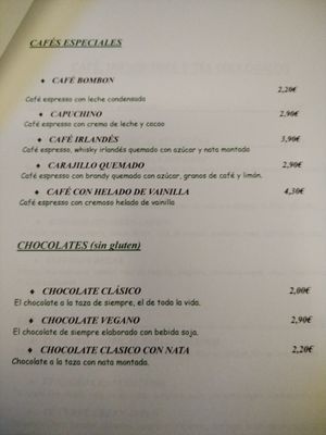 Carta de desayuno 6/7 at La Alacena de Cris in Santiago De Compostela
