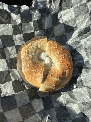 Toasted salt with vegan cream cheesee  at DeWitt Bagel Company in Syracuse