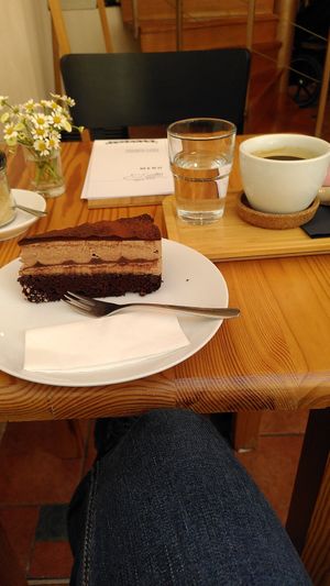 Vegan chocolate cake at Jádro Cafe in Brno