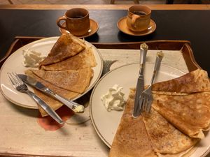 Sweet crêpes with hibiskus sugar, cinnamon caramel  at Planeige  in Berlin