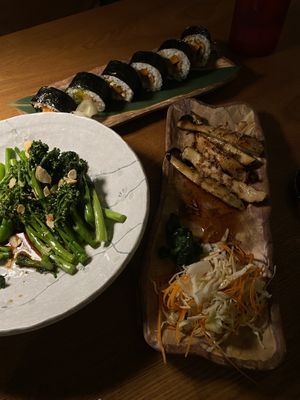 Brocollini, sushi rolls and king oyster mushrooms! Remembered to take a picture of it before finishing😄 at Argyle Bar & Restaurant in Perth