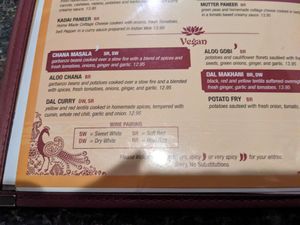 The 6 vegan options that they offer at Sai Ram Indian Cuisine in Appleton