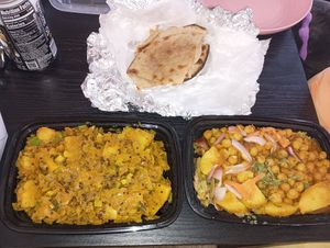 Potato fry, roti, and aloo chat at Sai Ram Indian Cuisine in Appleton
