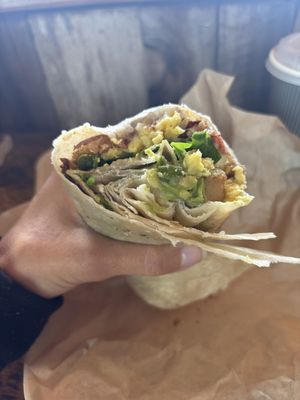 Vegan egg, cheese and sausage, plus mushroom, avocado and arugula   at Roots Gastrohub in Grand Junction