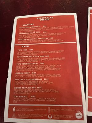 Vegetarian menu  at Le Petit Saigon in Victoria