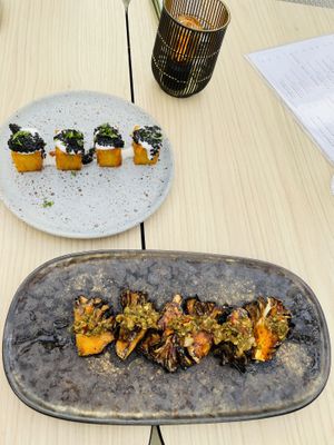 1000 layer potato and robata mushrooms  at Planta Cocina - Marina del Rey in Marina Del Rey