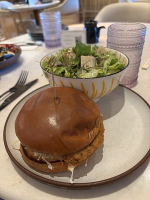 Korean chicken sandwich with green goddess salad   at Planta Cocina - Marina del Rey in Marina Del Rey