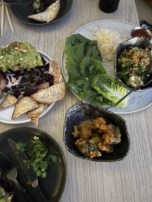 Bang bang broccoli, lettuce wraps & avocado & beetroot tartine   at Planta Cocina - Marina del Rey in Marina Del Rey