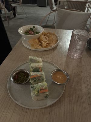 Spring roles and chips and guacamole   at Planta Cocina - Marina del Rey in Marina Del Rey