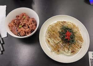 Cumin okonomiyaki ($85) + red rice ($80)  at Hola Vege - 歐拉蔬食工坊 in Kaohsiung