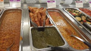 Some vegan hot bar items at Lazy Acres Market in Long Beach