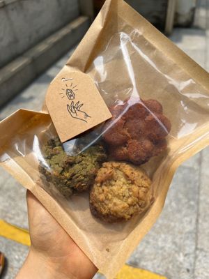 One matcha cookie, one PB cookie and one sweet potato brownie  at Friends U Can Keep in Macau