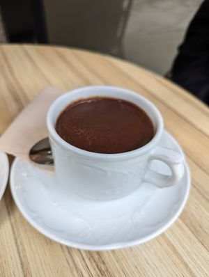 Vegan hot chocolate at Vigo Churros in Vigo