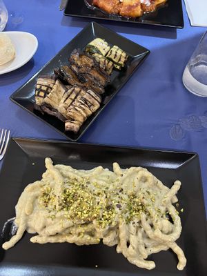 Pistachio pasta and grilled veg  at Due Pistacchi Restaurant in Catania
