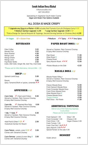 Dosa Mahal - 9 Roncesvalles Ave. 

All menu is vegan:

ghee is vegan, cheese has vegan option, milk has vegan option at Dosa Mahal in Toronto