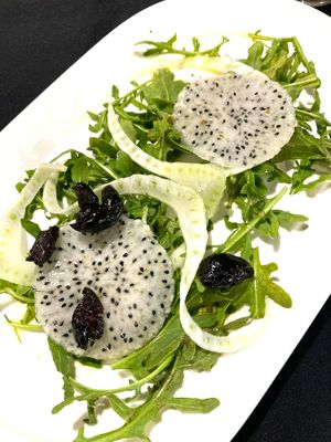 Dragonfruit and fennel salad with oil-free citrus vinaigrette for our May Day 2024 event. at Roberto's Pizza in Scranton