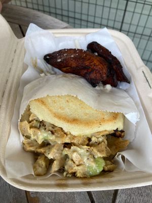 reina pepiada arepa with maduros at El Salto PDX in Portland