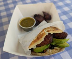 Pabellón Arepa with plantains at El Salto PDX in Portland